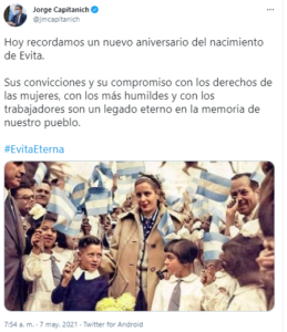 Recuerdan en las redes la figura y el legado de Evita a 102 años de su nacimiento
