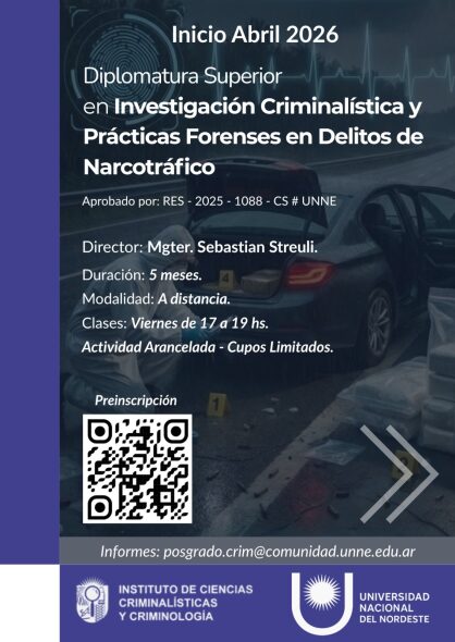 Inscripción diplomatura en Investigación Criminalística y Prácticas Forenses en Delitos de Narcotráfico UNNE